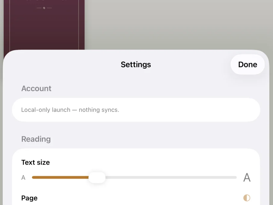 The Account section at the top of the Settings sheet.