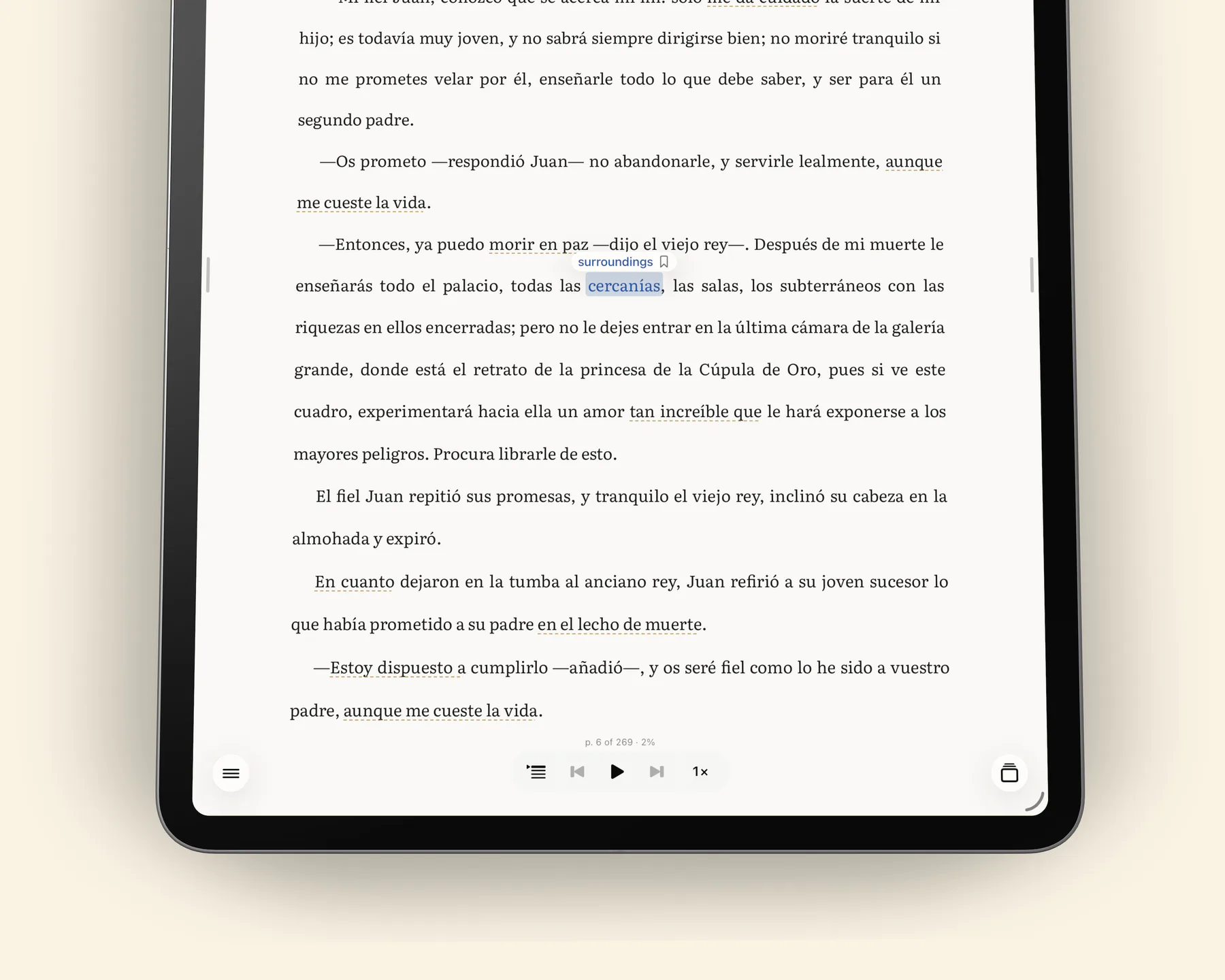 Close crop of the gloss above a word, with the bookmark glyph beside the meaning.